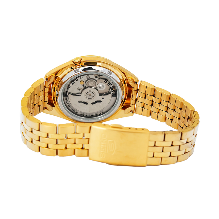 Jam Tangan Seiko 5 Sports SNKL28K1 Automatic Men Gold Sunburst Dial Gold Stainless Steel Strap