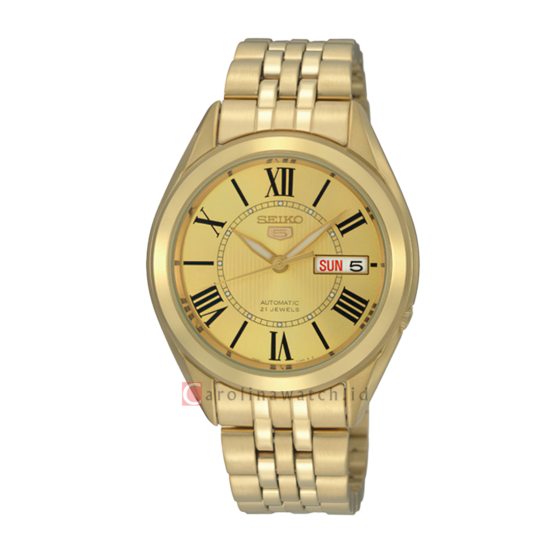 Jam Tangan Seiko 5 Sports SNKL38K1 Automatic Unisex Gold Dial Gold Stainless Steel Strap