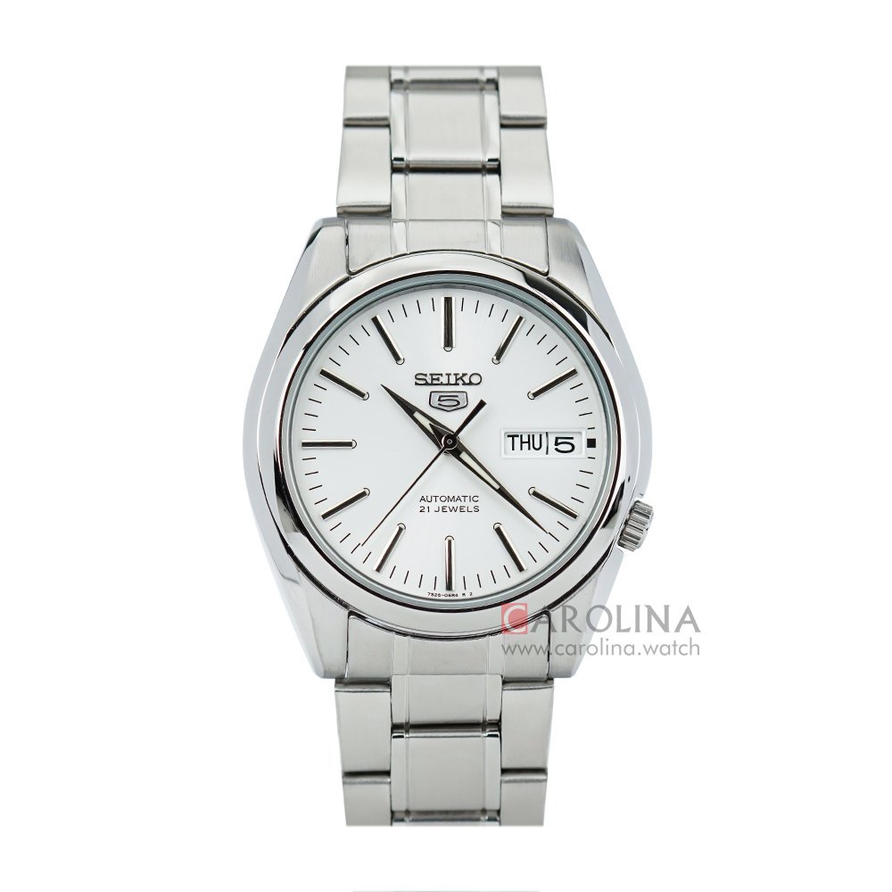 Jam Tangan Seiko 5 Sports SNKL41K1 Automatic Men White Dial Stainless Steel Strap