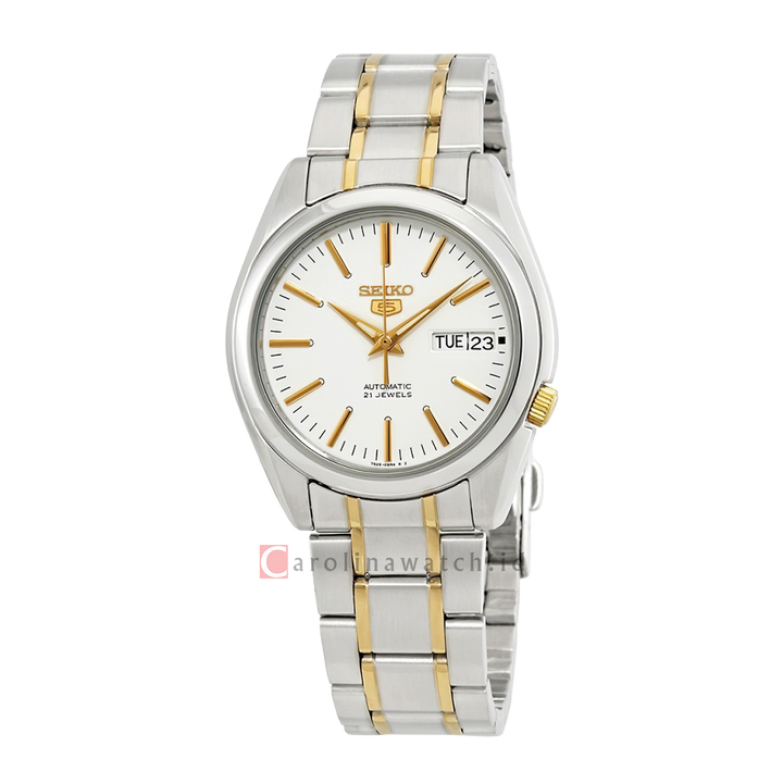 Jam Tangan Seiko 5 Sports SNKL47K1 Automatic Men White Dial Dual Tone Stainless Steel Strap