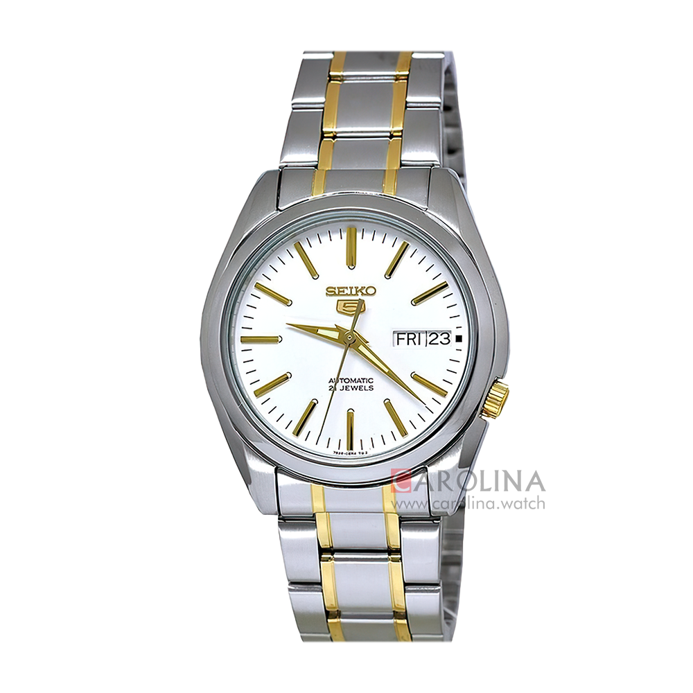 Jam Tangan Seiko 5 Sports SNKL47 Automatic Men White Dial Dual Tone Stainless Steel Strap