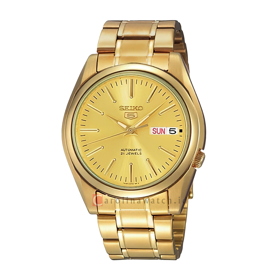 Jam Tangan Seiko 5 Sports SNKL48K1 Automatic Men Gold Sunburst Dial Gold Stainless Steel Strap