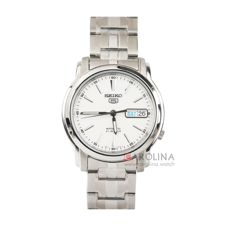 Jam Tangan Seiko 5 Sports SNKL75 Automatic Men White Dial Stainless Steel Strap