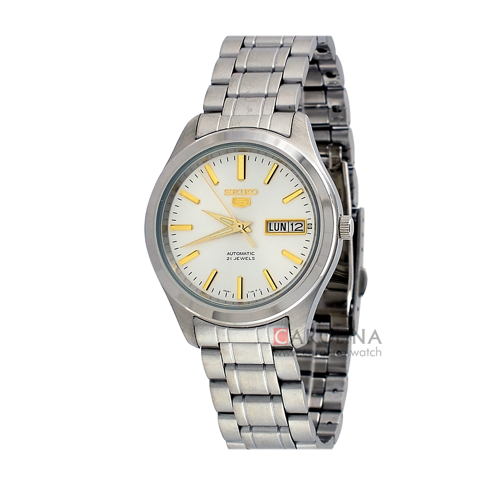 Jam Tangan Seiko 5 SNKM43 Automatic Men Silver Dial Stainless Steel Strap