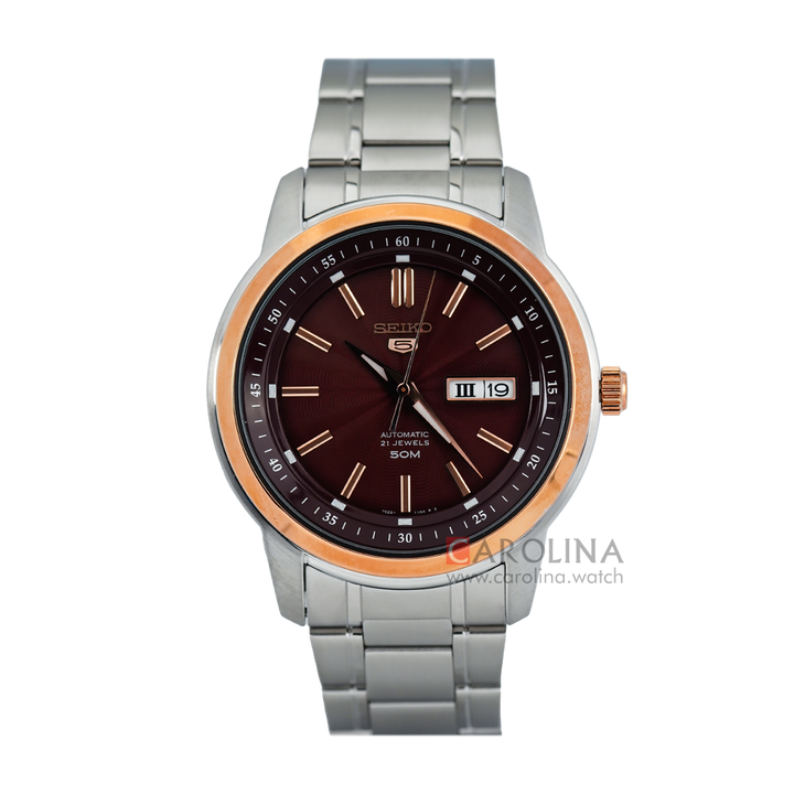 Jam Tangan Seiko 5 Sports SNKM90K1 Automatic Dark Brown Dial Stainless Steel Strap