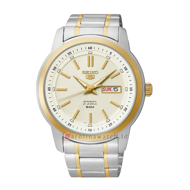 Jam Tangan Seiko 5 Sports SNKM92K1 Automatic White Dial Dual Tone Stainless Steel Strap