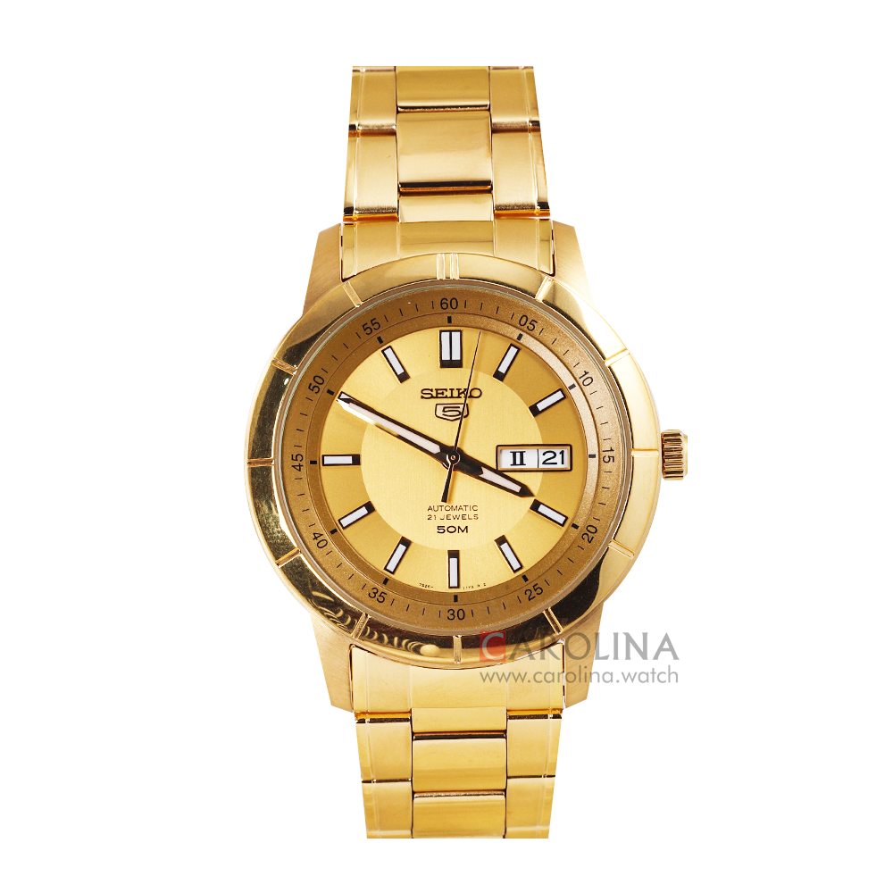 Jam Tangan Seiko 5 Sports SNKN62K1 Automatic Gold Dial Gold Stainless Steel Strap