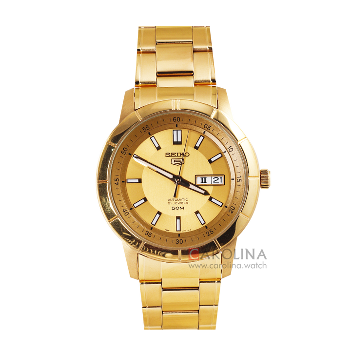 Jam Tangan Seiko 5 Sports SNKN62K1 Automatic Gold Dial Gold Stainless Steel Strap