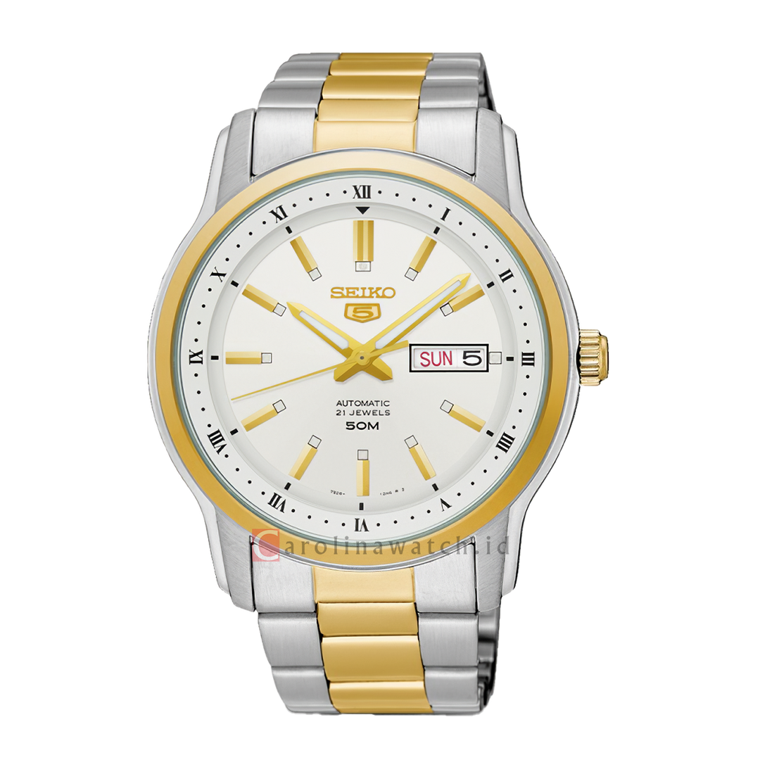 Jam Tangan Seiko 5 Sports SNKP14K1 Automatic Men White Dial Dual Tone Stainless Steel Strap