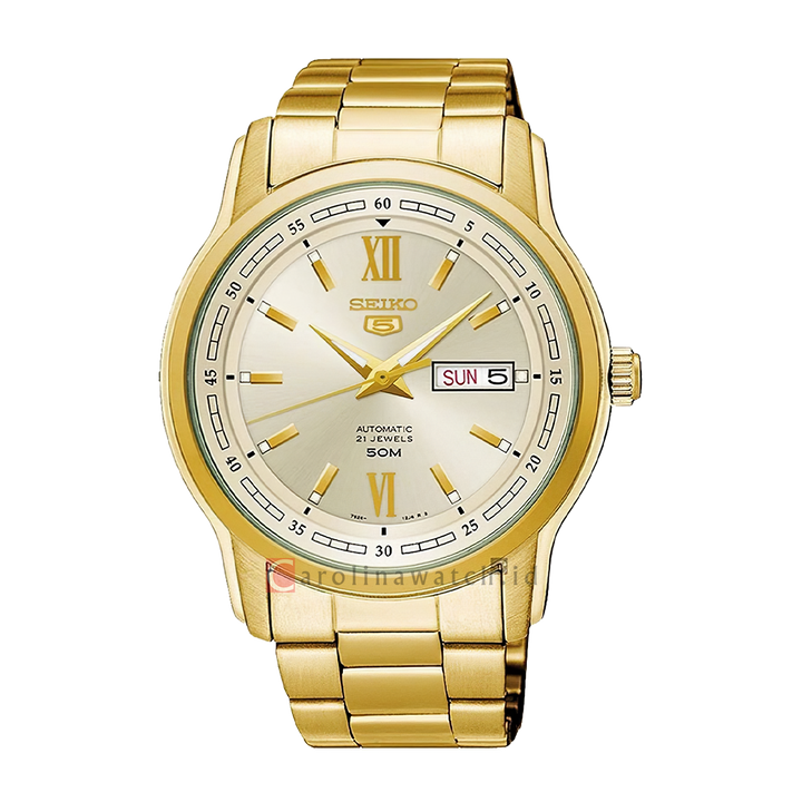 Jam Tangan Seiko 5 Sports SNKP20K1 Automatic Men Light Gold Dial Gold Stainless Steel Strap