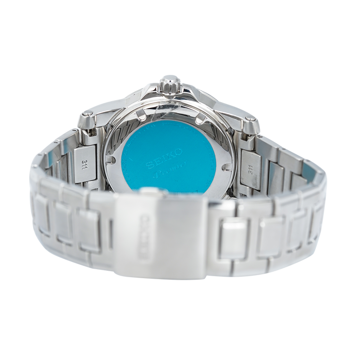 Jam Tangan Seiko Premier SNP133P1 Men Kinetic White Dial Stainless Ste Carolina Watch