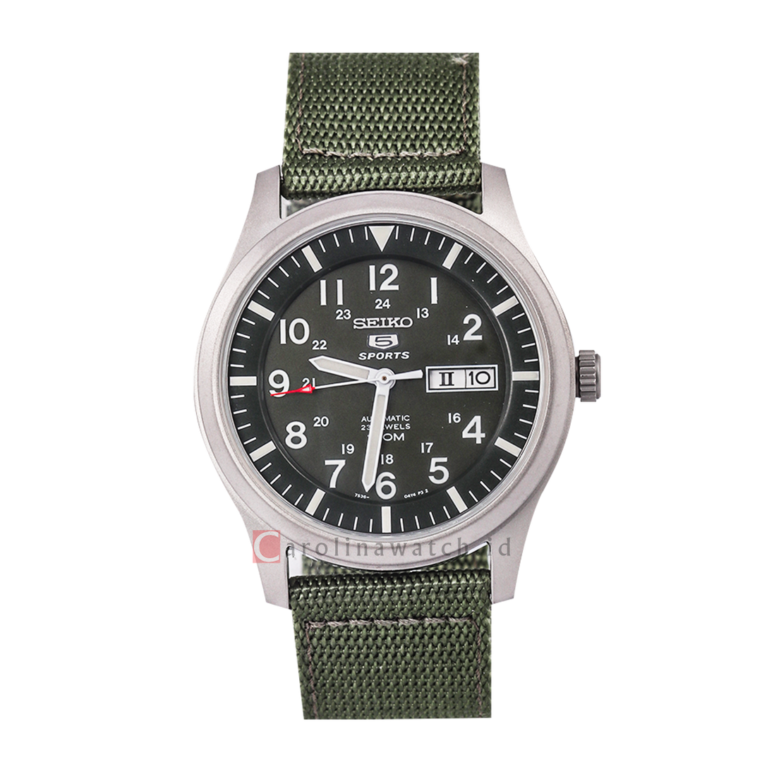 Jam Tangan Seiko 5 Sports SNZG09K1 Men Automatic Black Dial Army Green Nylon Strap