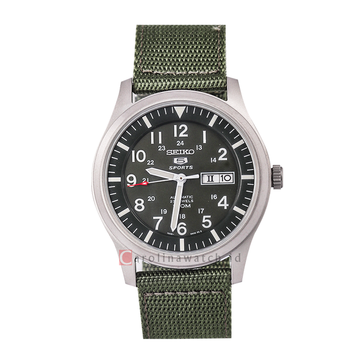 Jam Tangan Seiko 5 Sports SNZG09K1 Men Automatic Black Dial Army Green Nylon Strap