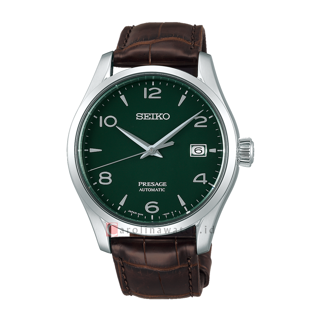 Jam Tangan Seiko Presage SPB111J1 Men Green Enamel Dial Brown Leather Strap Limited Edition