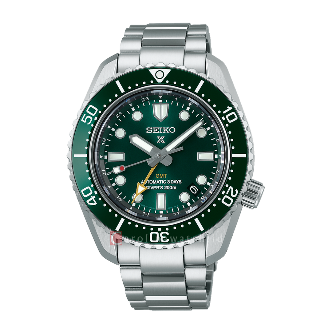 Jam Tangan Seiko Prospex SPB381J1  Baby Marinemaster GMT Green Dial Stainless Steel Strap