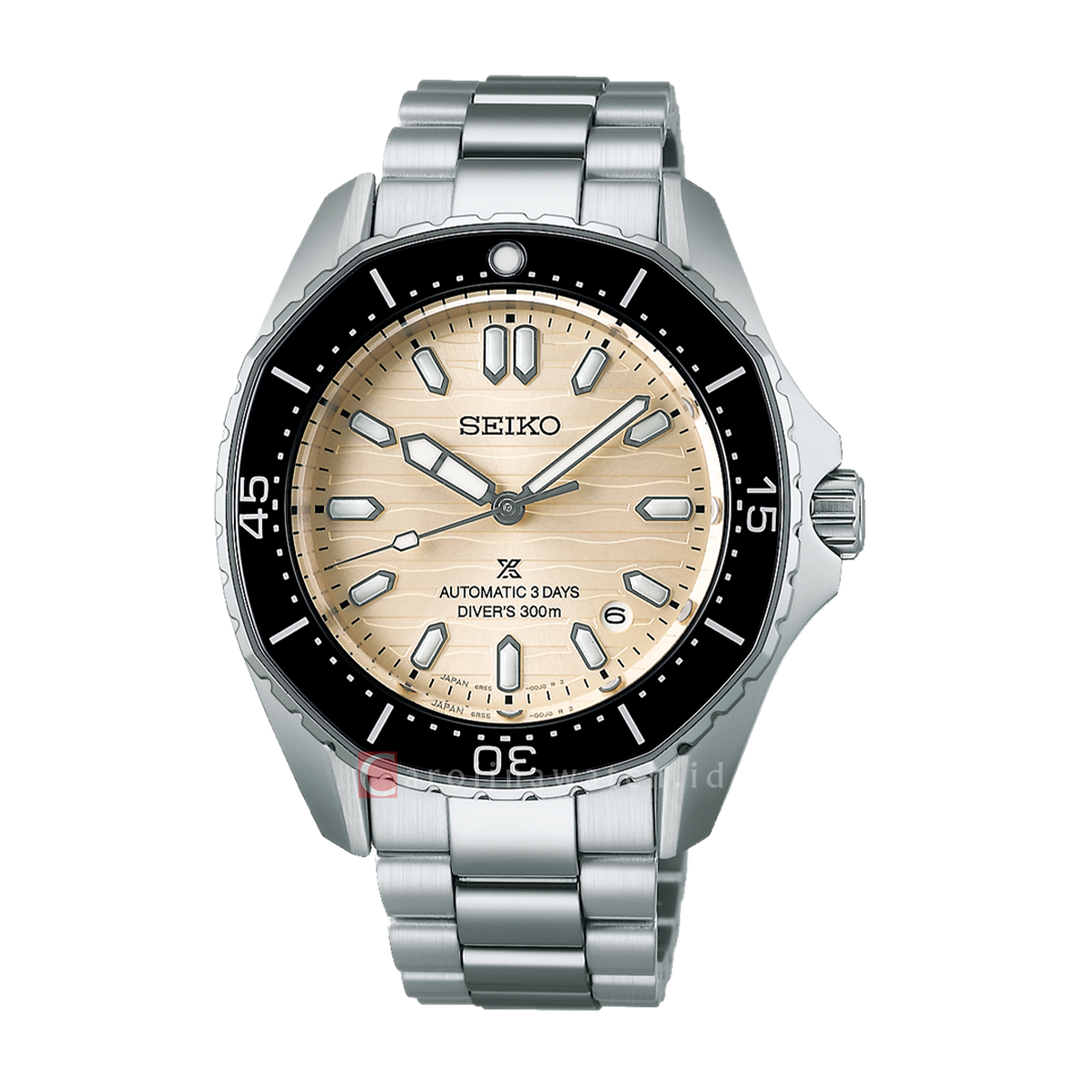 Jam Tangan Seiko Prospex SPB481J1 Men Octagonal Bezel Ivory Beige Dial Stainless Steel Strap