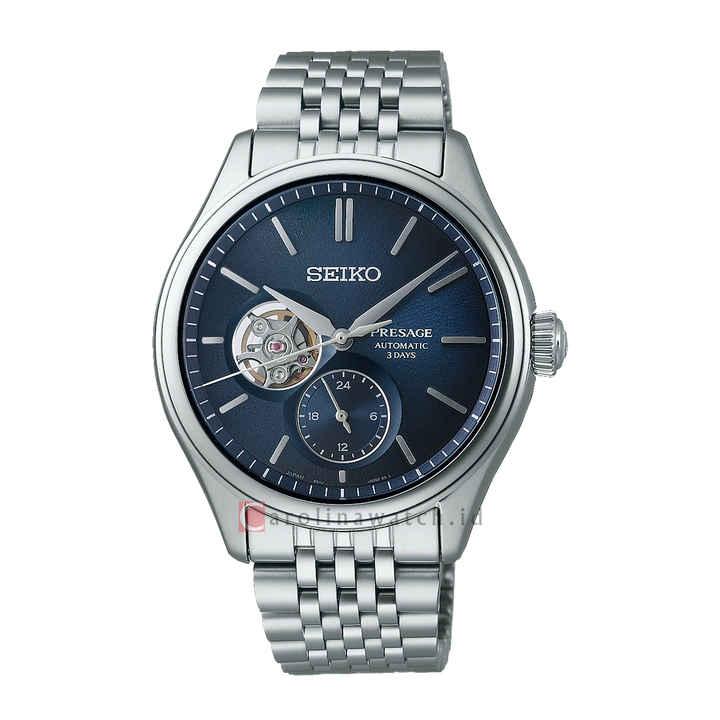 Jam Tangan Seiko Presage Classic SPB527J1 Automatic Men Open Heart Blue Dial Stainless Steel Strap
