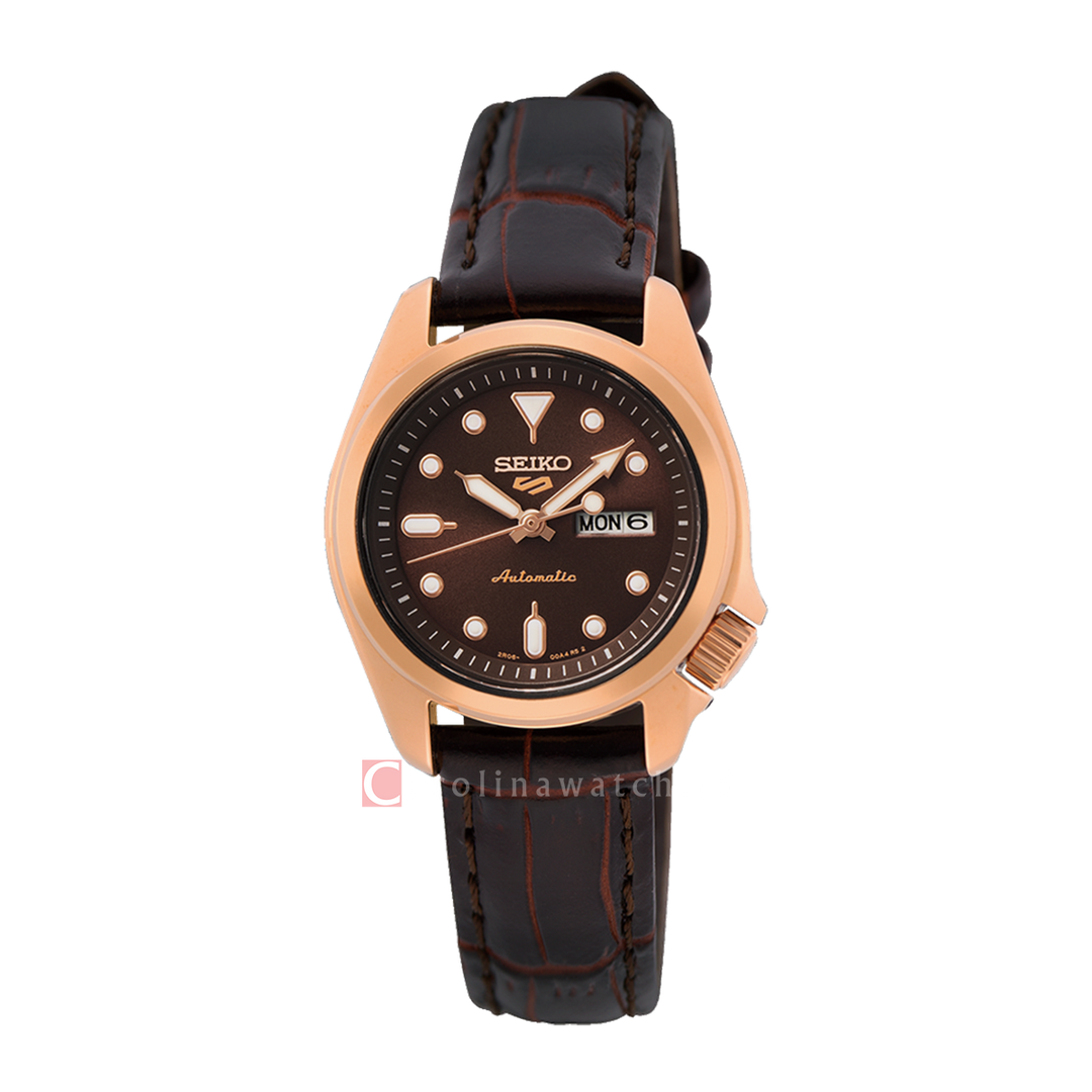 Jam Tangan Seiko 5 Sports SRE006K1 Automatic Women Brown Dial Brown Leather Strap