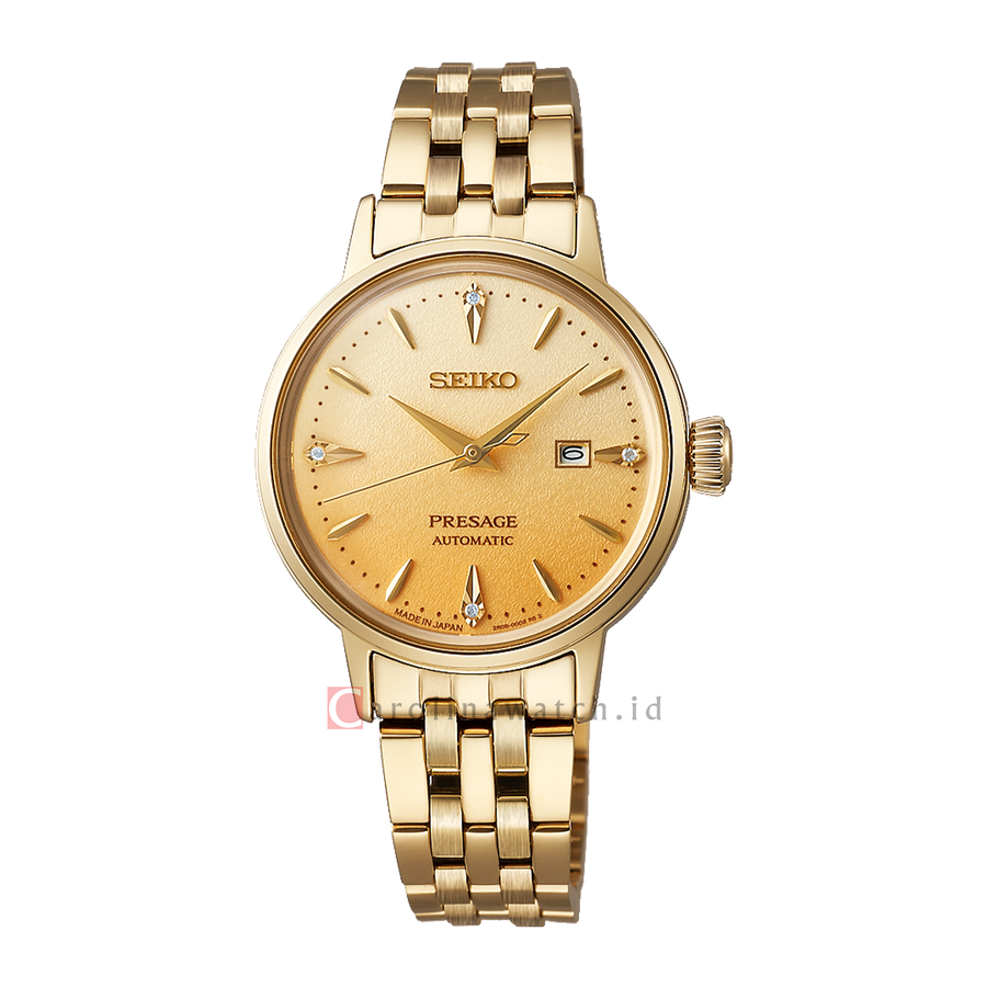 Jam Tangan Seiko Presage SRE018J1 Women Cocktail Time Eggnog Diamond-Set Gold Stainless Steel Strap