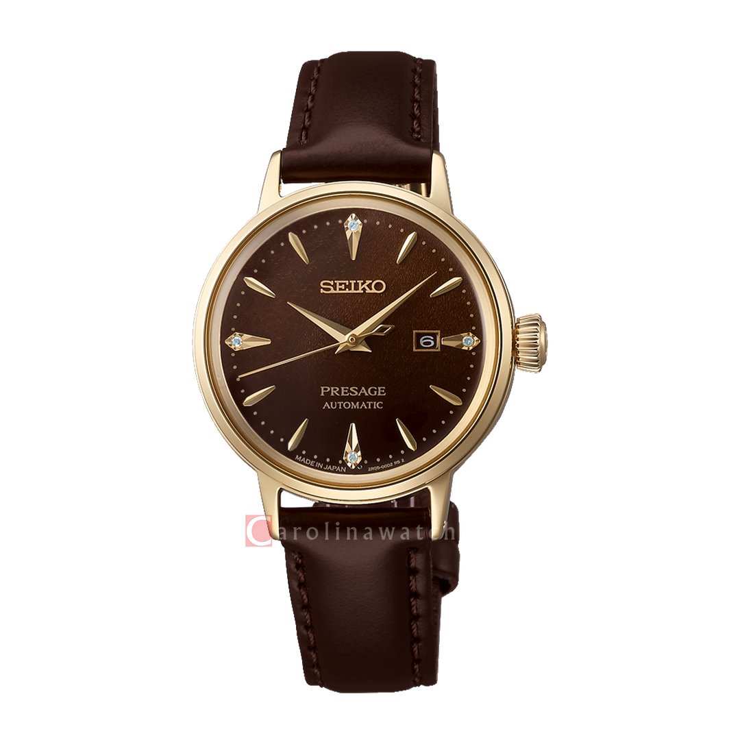Jam Tangan Seiko Presage SRE020J1 Women Cocktail Time ‘Jamaican Coffee’ Diamond-Set Leather Strap