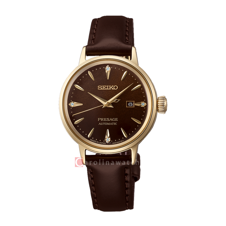 Jam Tangan Seiko Presage SRE020J1 Women Cocktail Time ‘Jamaican Coffee’ Diamond-Set Leather Strap