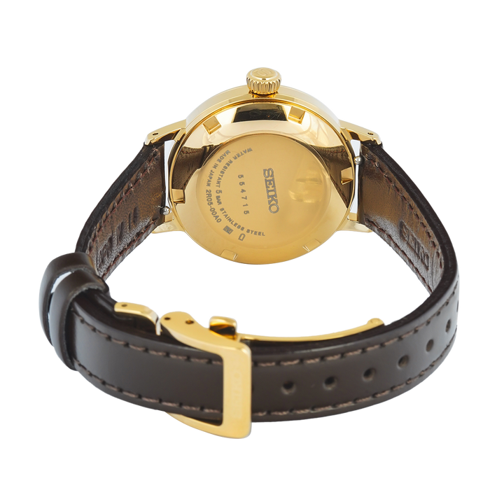 Jam Tangan Seiko Presage SRE020J1 Women Cocktail Time ‘Jamaican Coffee’ Diamond-Set Leather Strap