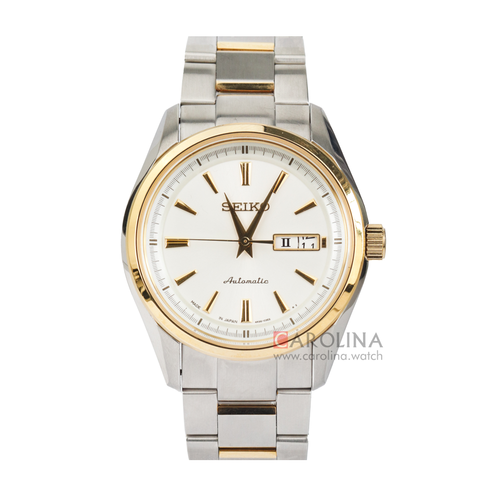 Jam Tangan Seiko Automatic SRP532J Men Ivory Dial Dual Tone Stainless Steel Strap