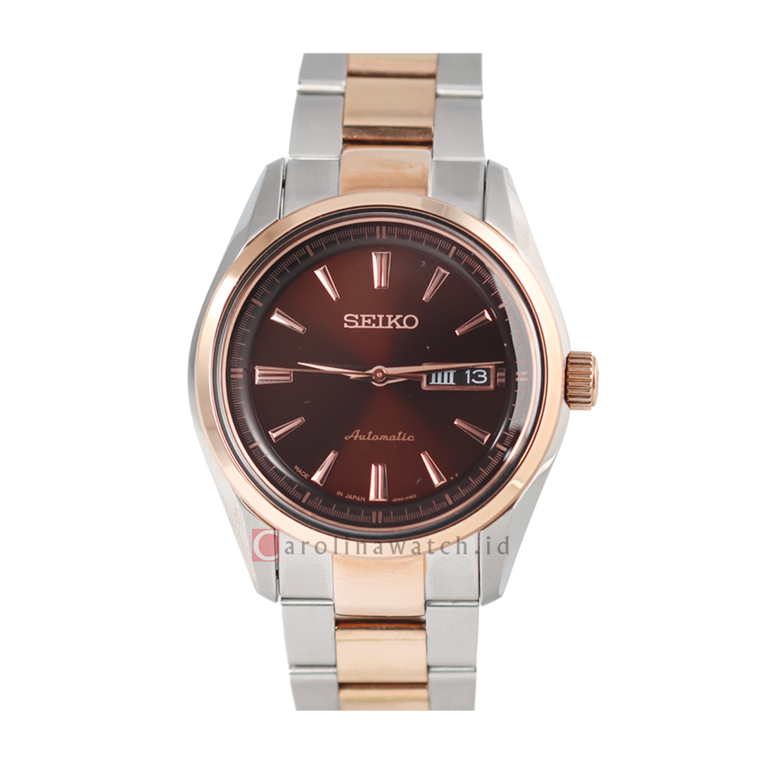 Jam Tangan Seiko Automatic SRP536J Men Brown Dial Dual Tone Stainless Steel Strap