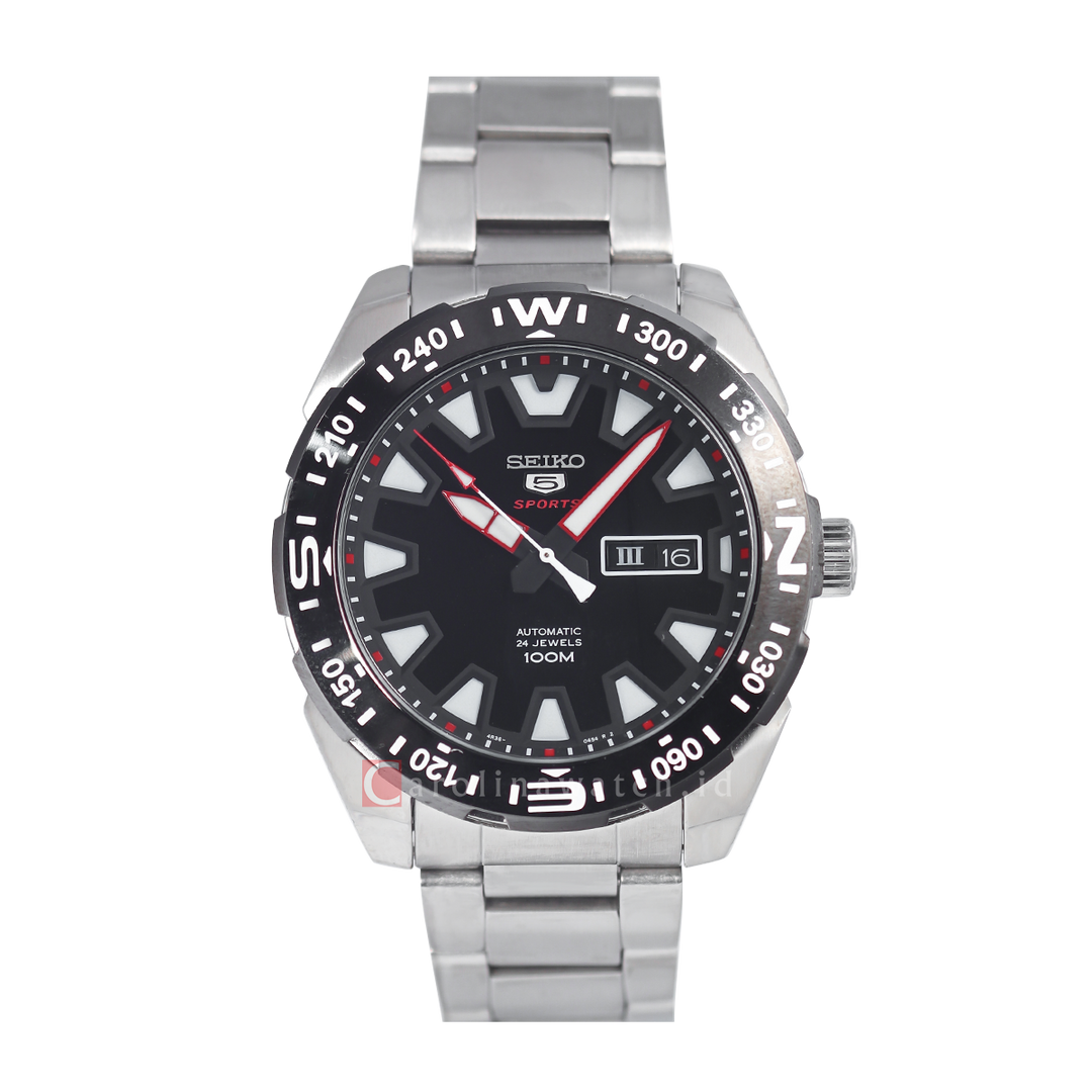 Jam Tangan Seiko 5 Sports SRP743K1 Men Automatic Black Dial Stainless Steel Strap