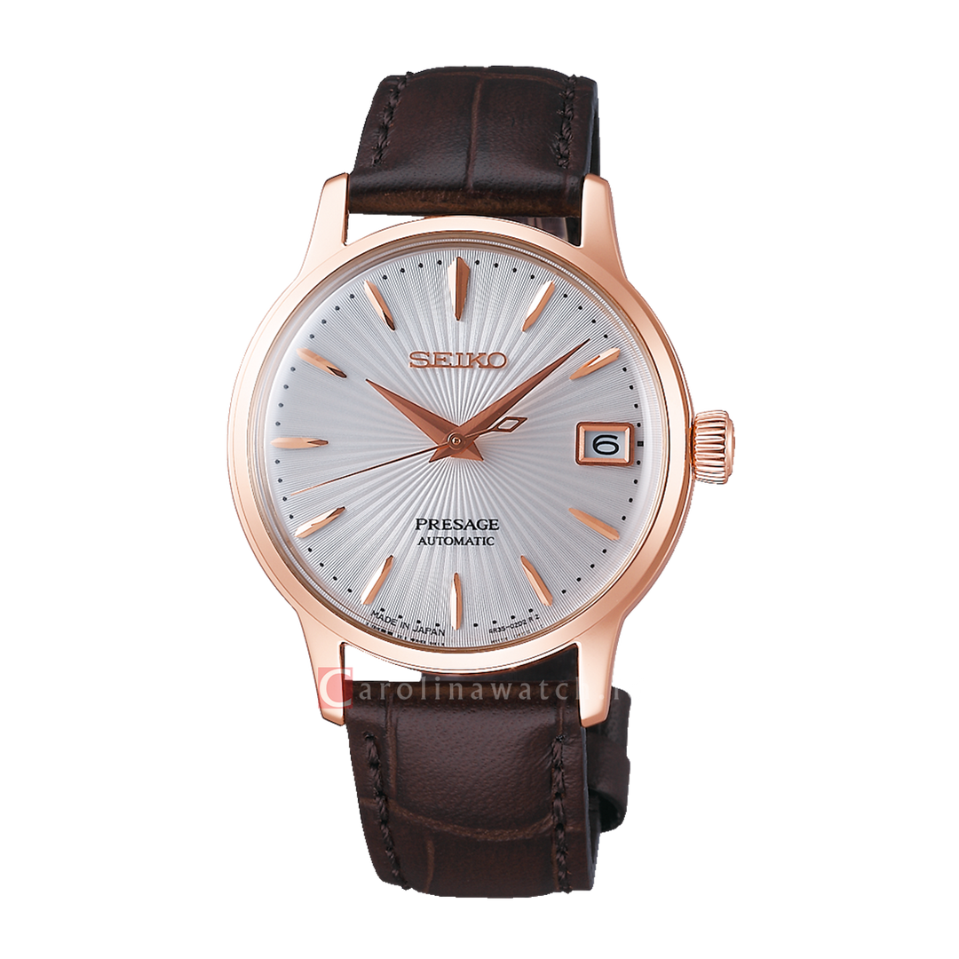 Jam Tangan Seiko Presage SRP852J1 Bellini Cocktail Women Automatic Silver Dial Brown Leather Strap