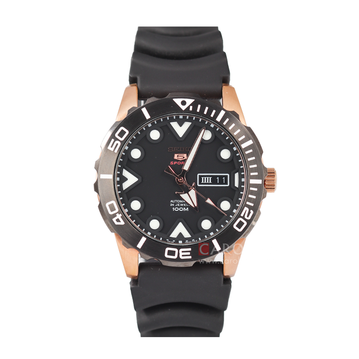 Jam Tangan Seiko 5 Sports SRPA12K1 Automatic Men Black Dial Black Rubber Strap