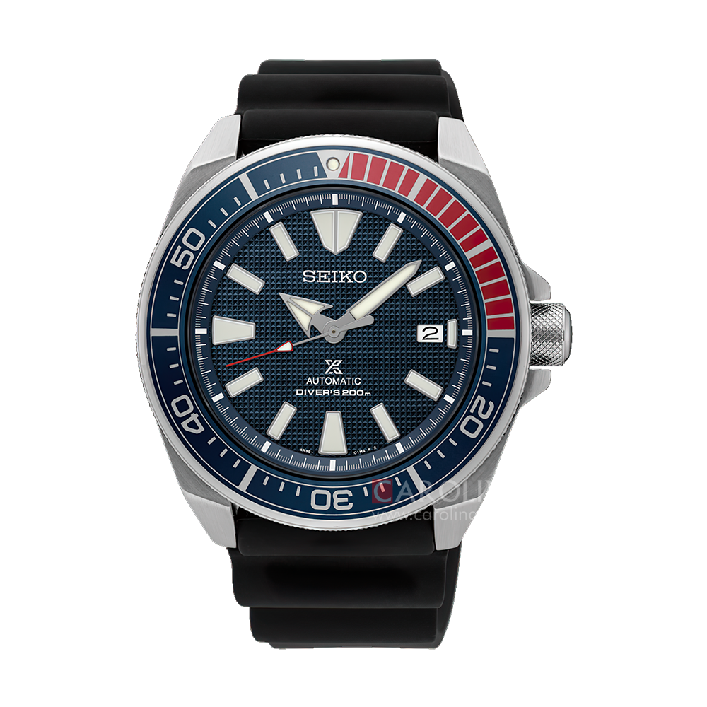 Jam Tangan Seiko Prospex Samurai SRPB53K1 Automatic Divers Men Blue Texture Dial Black Rubber Strap