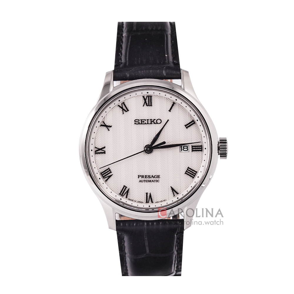 Jam Tangan Seiko Presage SRPC83J1 Men Karesansui Automatic White Dial Black Leather Strap