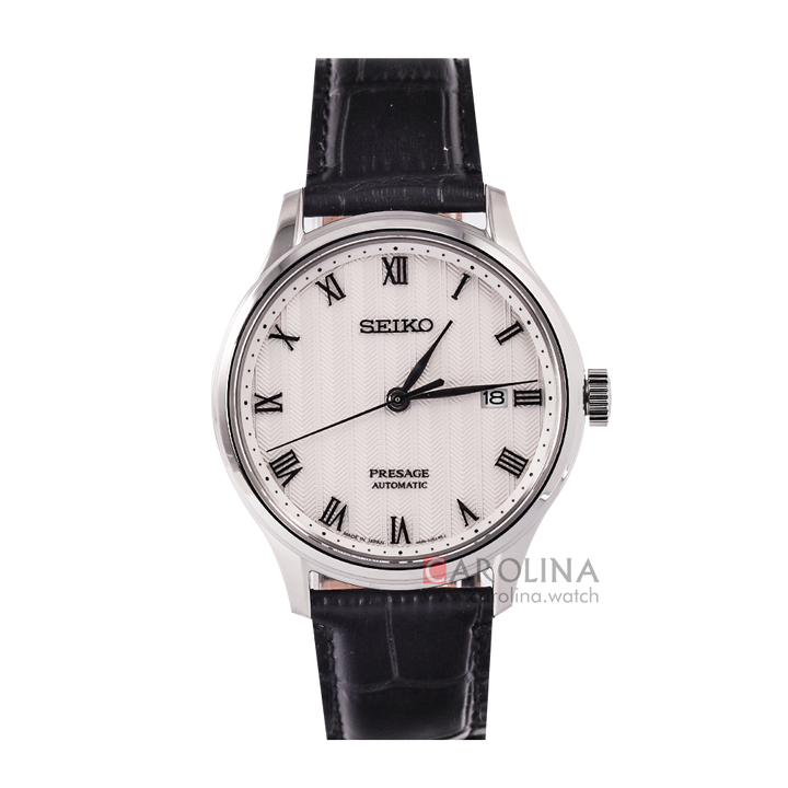 Jam Tangan Seiko Presage SRPC83J1 Men Karesansui Automatic White Dial Black Leather Strap