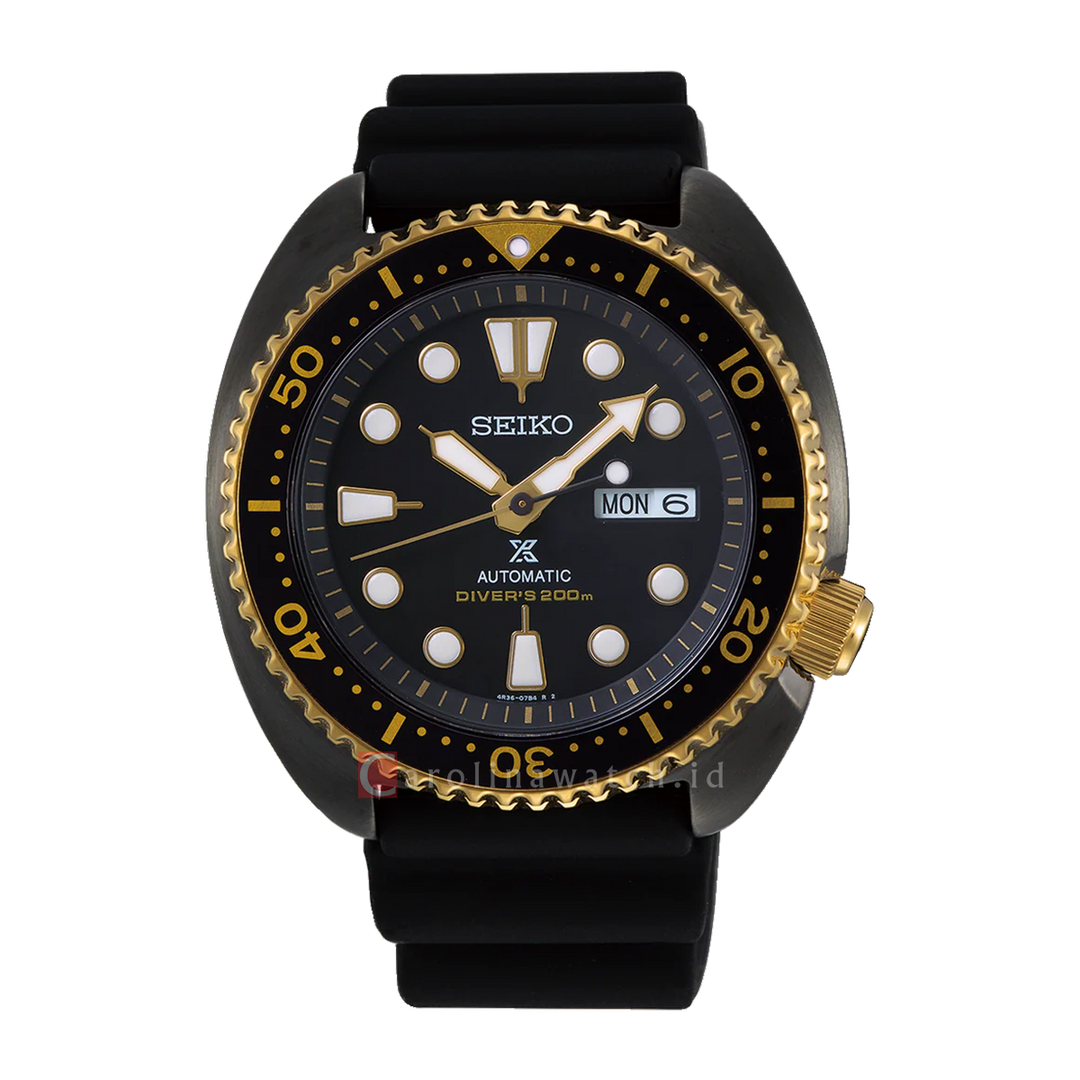 Jam Tangan Seiko Prospex Turtle Black Gold Series SRPD46K1 Men Automatic Black Dial Black Silicon Strap Special Edition