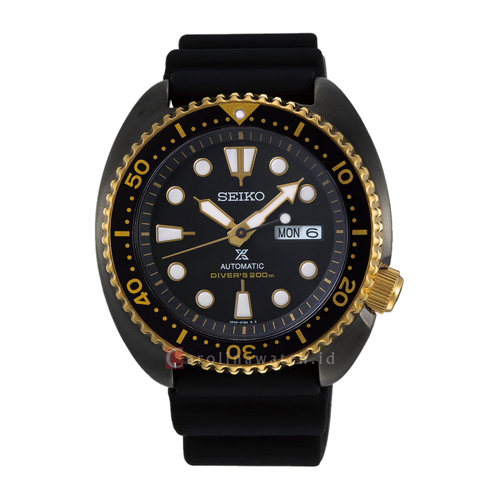 Jam Tangan Seiko Prospex Turtle Black Gold Series SRPD46K1 Men Automatic Black Dial Black Silicon Strap Special Edition
