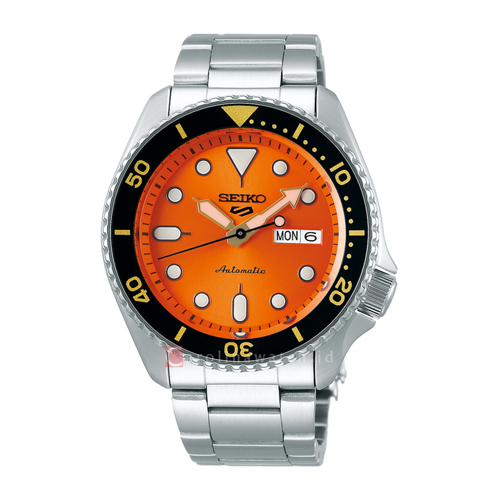 Jam Tangan Seiko 5 Sports SRPD59K1 Men 5KX SKX Sports Style Automatic Orange Dial Stainless Steel Strap