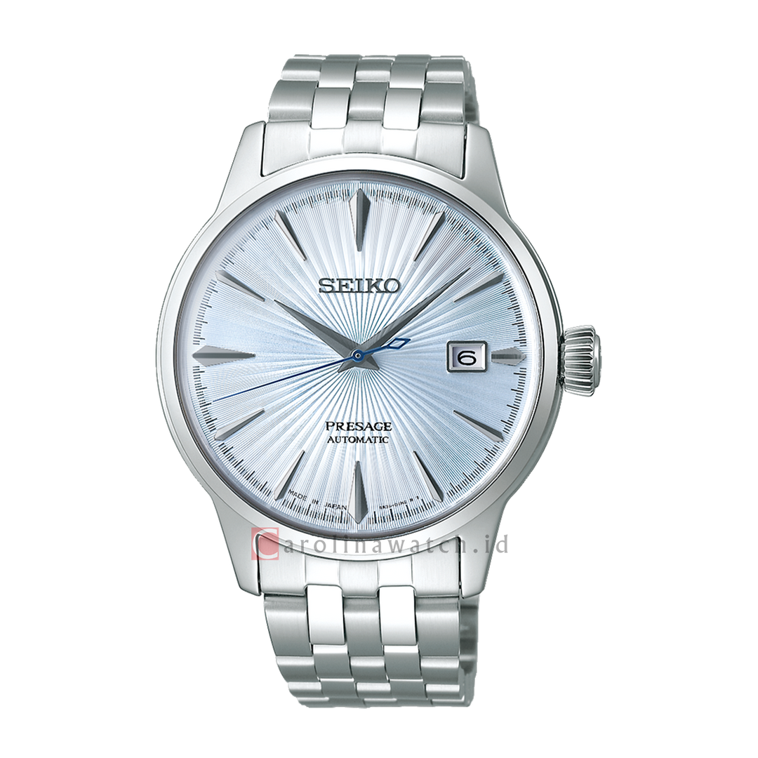 Jam Tangan Seiko Presage SRPE19J1 Men Cocktail Time Skydiving Automatic Light Blue Dial Stainless Steel Strap