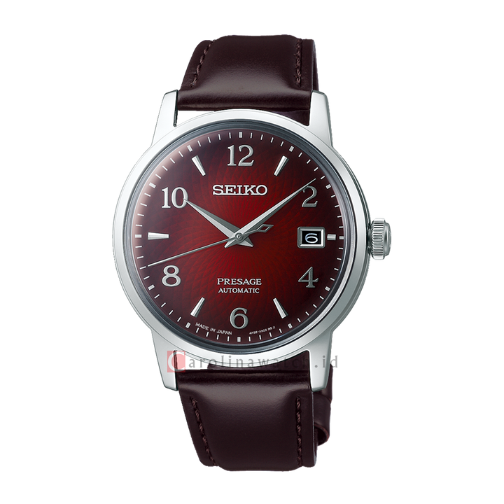 Jam Tangan Seiko Presage SRPE41J1 Cocktail Time Men Red Dial Dark Red-Brown Leather Strap