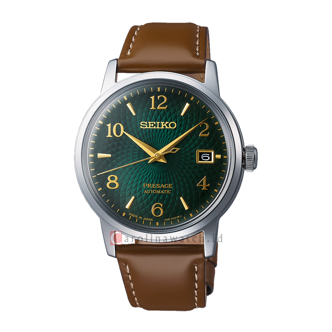 Jam Tangan Seiko Presage SRPE45J1 Cocktail Manhattan Green Dial Brown Leather Strap