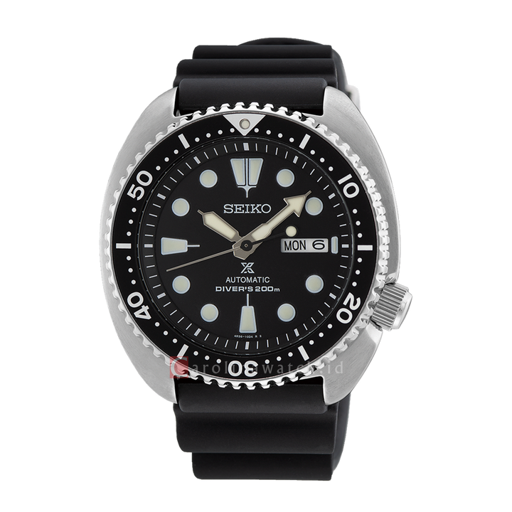 Jam Tangan Seiko Prospex SRPE93K1 PADI Turtle Automatic Divers 200M Men Black Dial Black Rubber Strap