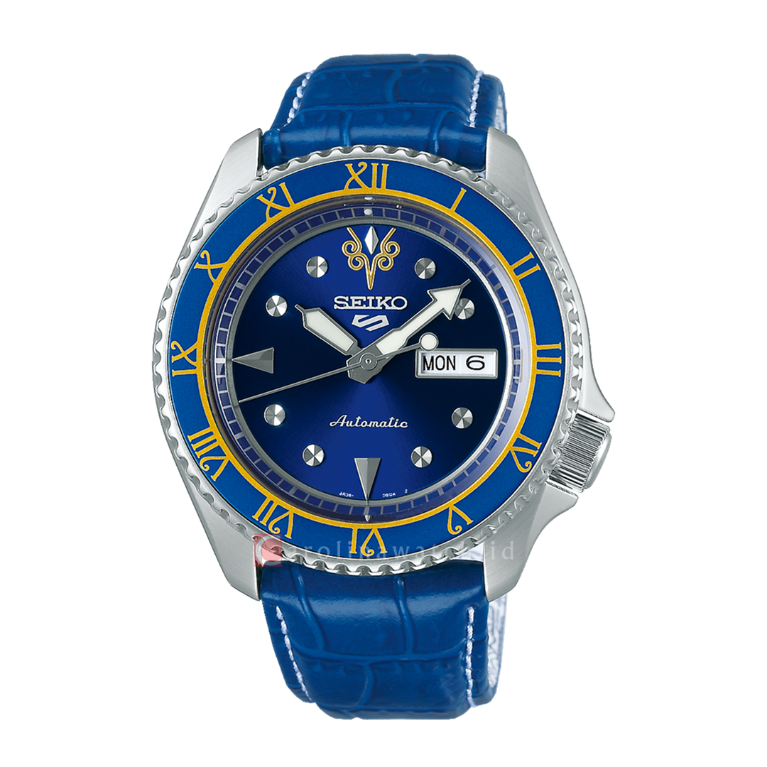 Jam Tangan Seiko 5 Sports SRPF17K1 Street Fighter Chun-Li Blue Jade Model Men Blue Leather Strap Limited Edition