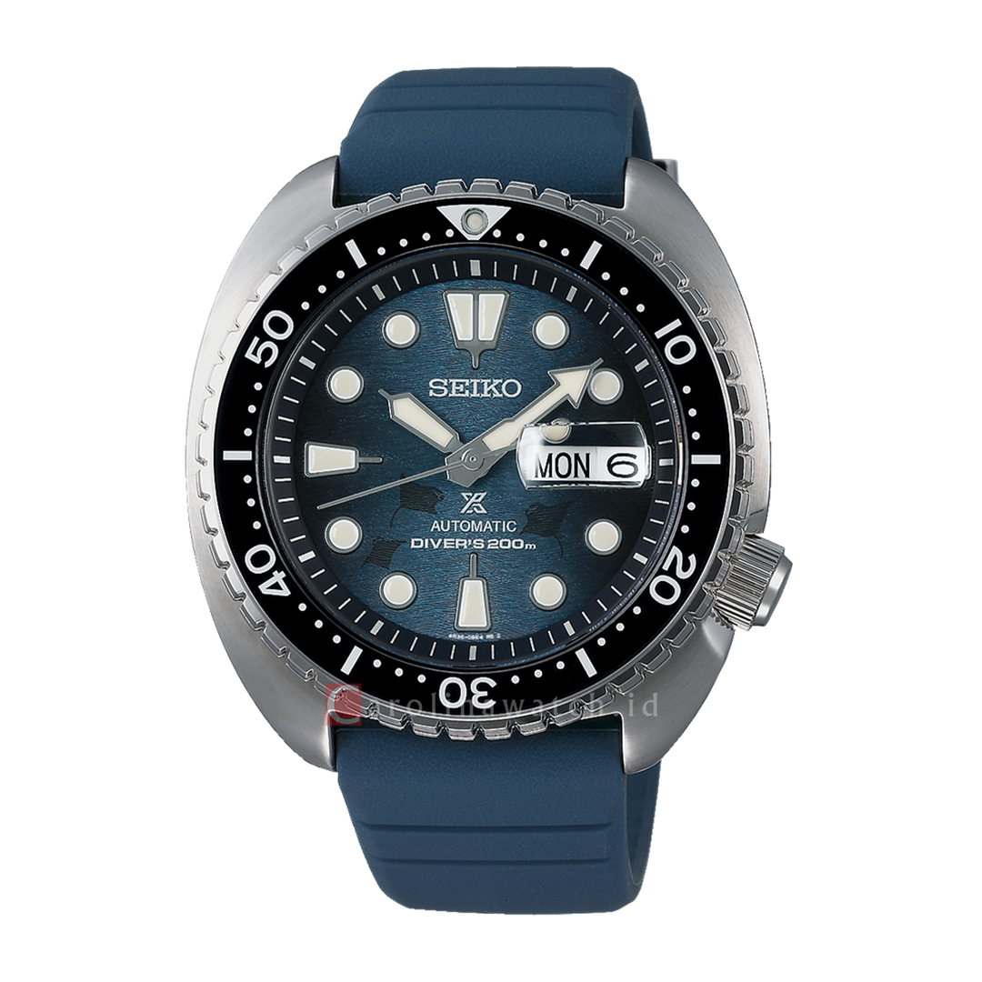 Jam Tangan Seiko Prospex SRPF77K1 King Turtle Dark Manta Ray Save The Ocean Men Blue Dial Blue Rubber Strap Special Edition