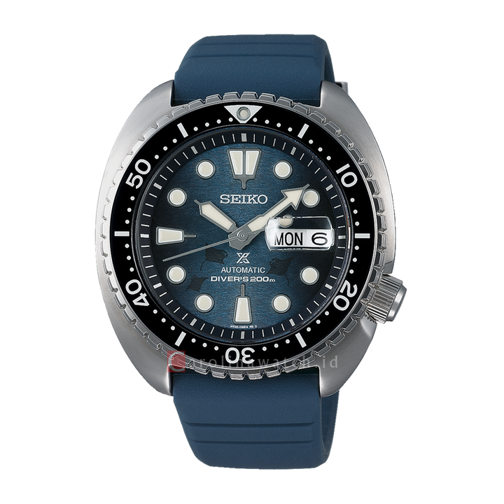 Jam Tangan Seiko Prospex SRPF77K1 King Turtle Dark Manta Ray Save The Ocean Men Blue Dial Blue Rubber Strap Special Edition