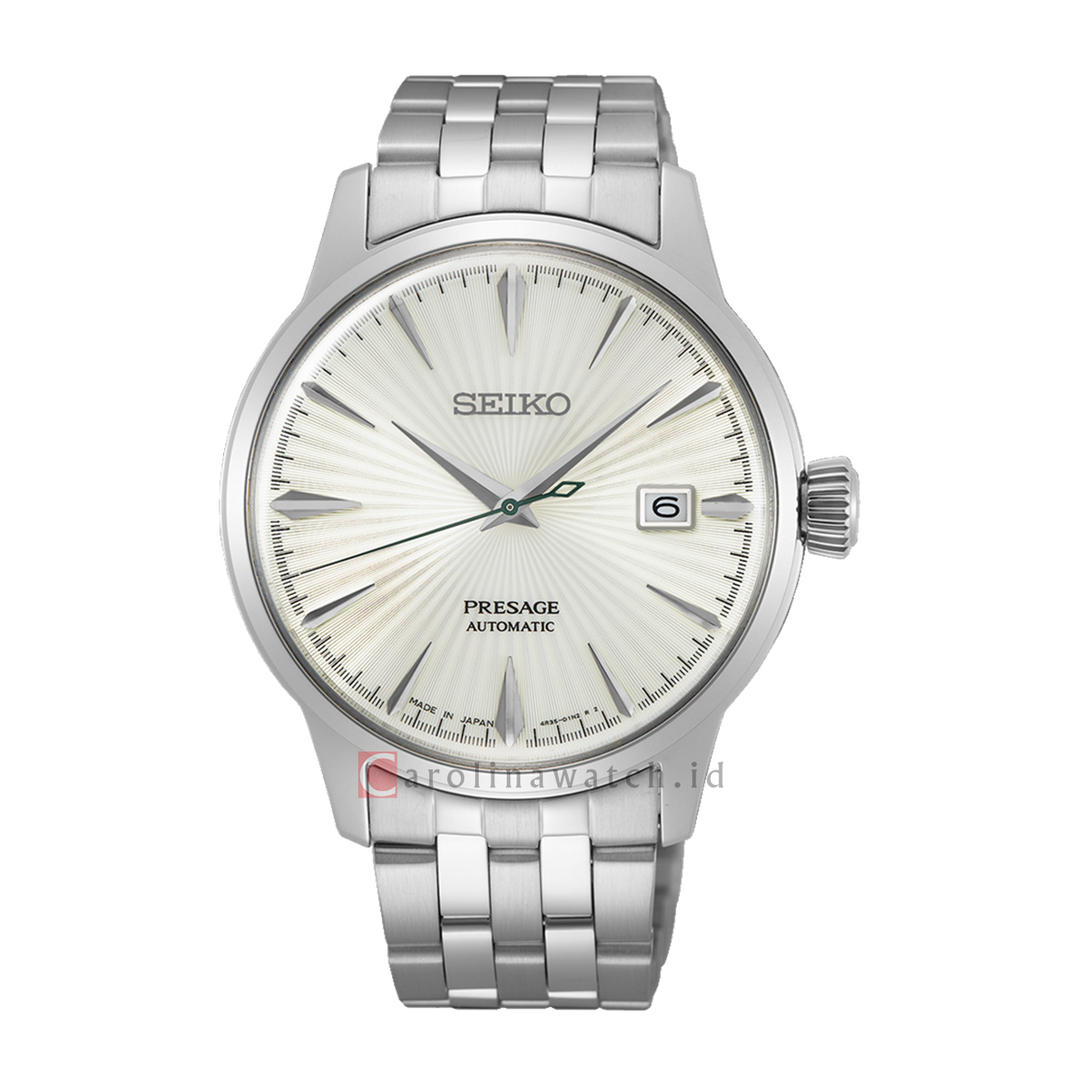 Jam Tangan Seiko Presage SRPG23J1 Cocktail Martini Automatic Men White Pattern Dial Stainless Steel Strap