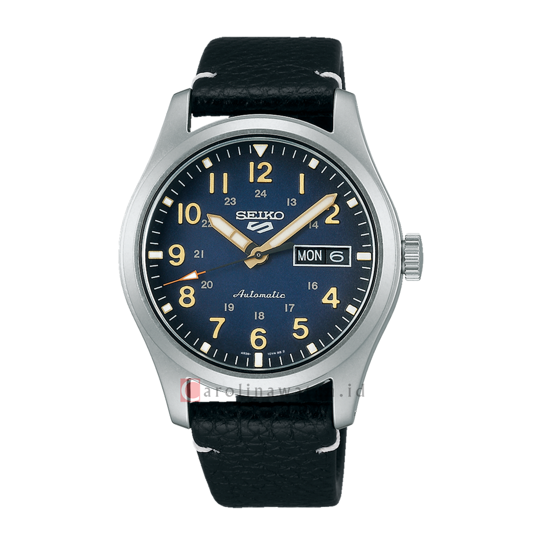 Jam Tangan Seiko 5 Sports SRPG39K1 Field Specialist Style Automatic Men Blue Dial Black Leather Strap