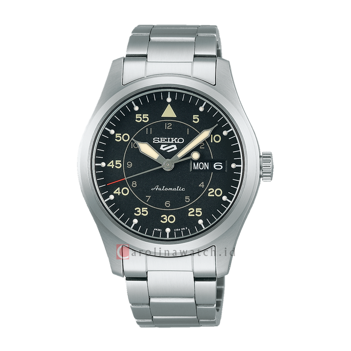 Jam Tangan Seiko 5 Sports Flieger “Field Sports Style” SRPH27K1 Men Black Dial Silver Stainless Steel Strap