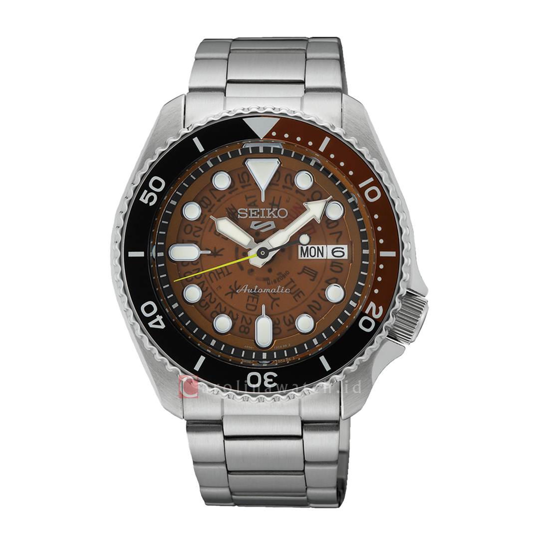 Jam Tangan Seiko 5 Sports SRPJ47K1 Time Sonar SKX Sports Style Brown Transparent Dial Stainless Steel Strap