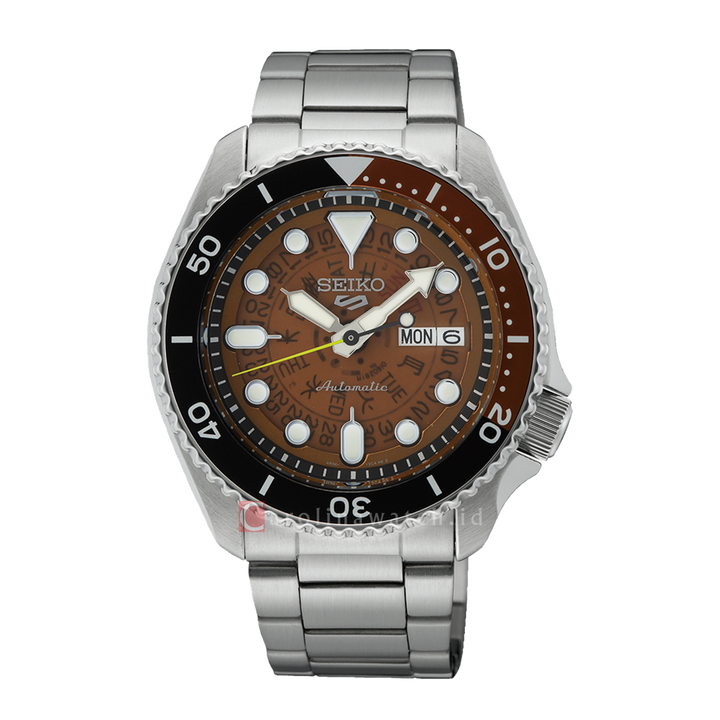 Jam Tangan Seiko 5 Sports SRPJ47K1 Time Sonar SKX Sports Style Brown Transparent Dial Stainless Steel Strap