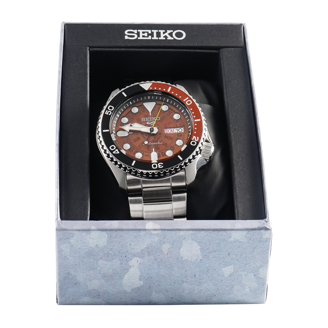 Jam Tangan Seiko 5 Sports SRPJ47K1 Time Sonar SKX Sports Style Brown Transparent Dial Stainless Steel Strap